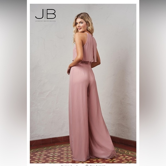 JASMINE BRIDESMAIDS NWT bridesmaid jumpsuit gardenia pink mauve lace chiffon - Picture 2 of 14